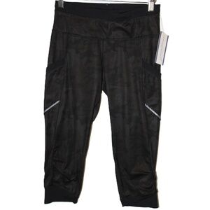 Womens Lululemon Black Camo Elastic Capri Leggings Cropped Leggings Pants Size 4